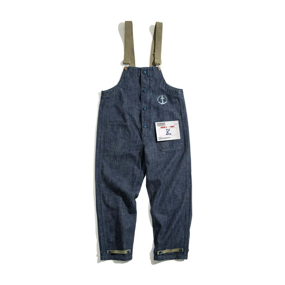MADEN Herren Schwergewicht Baumwoll Cargo Denim Latzhose