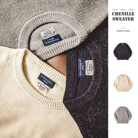 MADEN Men’s Chenille Sweater – Soft Cozy Round Neck Warm Basic Knit Pullover