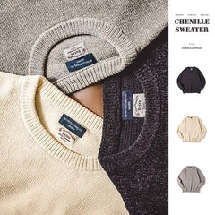 Suéter de chenilla para hombre MADEN – Suave, acogedor, cuello redondo, cálido, básico, tejido de punto