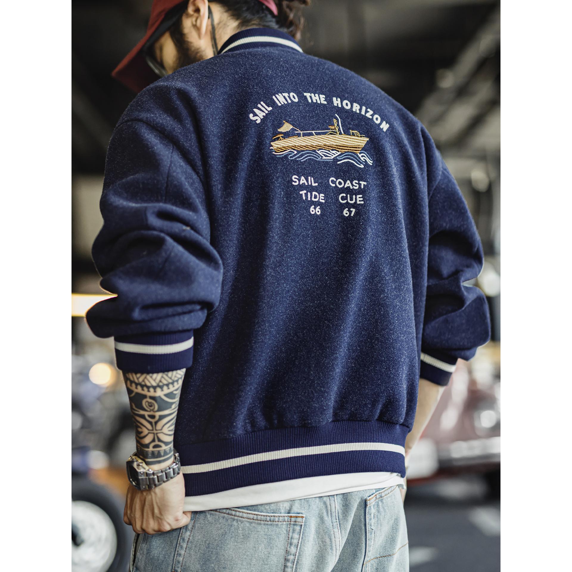 MADEN Herren Marineblaue Strick-Baseballjacke