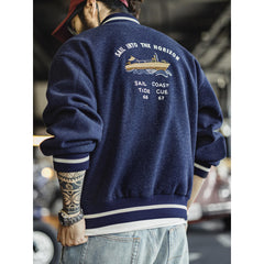 MADEN Herren Marineblaue Strick-Baseballjacke