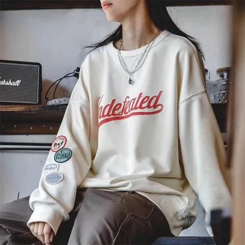 MADEN Damen American Casual Pullover Sweatshirt mit Kontrasteinsatz, Raglanärmeln, Langarm-Topcoat im Academy-Stil 