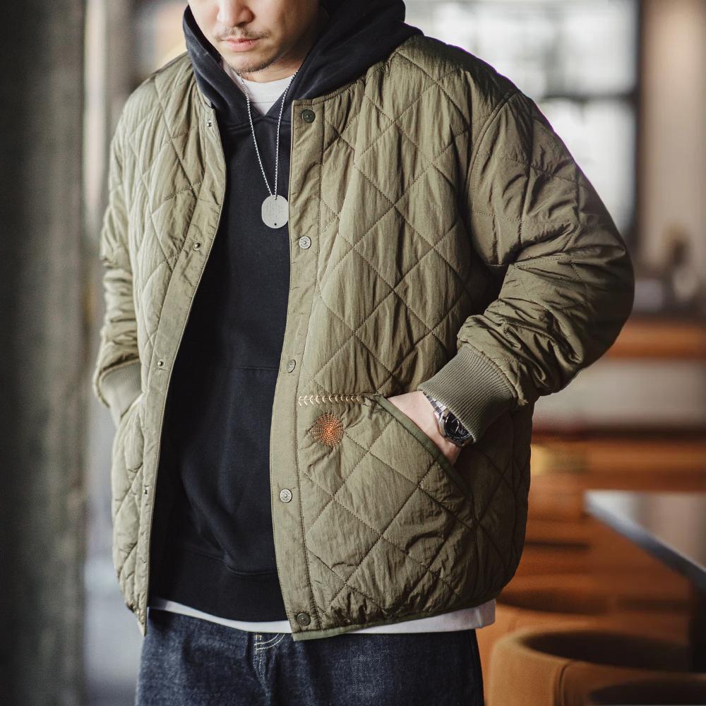 Chaqueta varsity acolchada de algodón de peso pesado para hombre MADEN