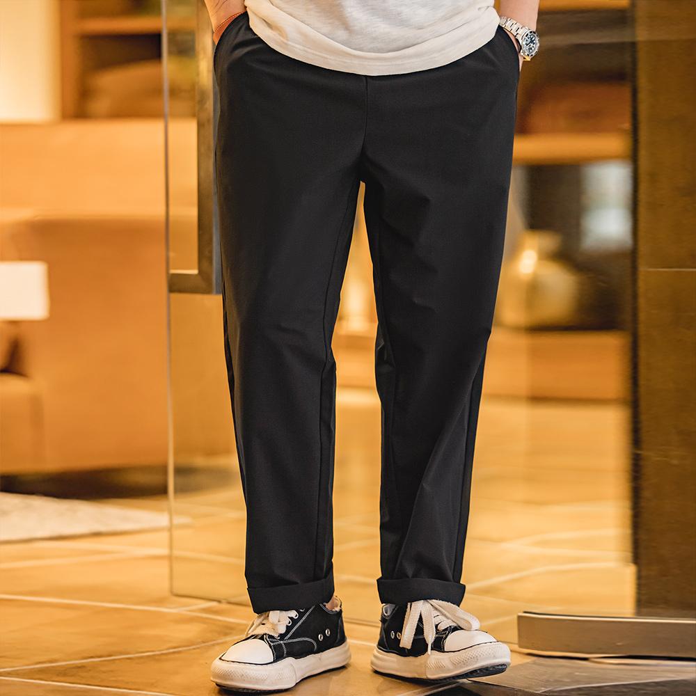 MADEN Herren Elastische Taille Gerade Geschnittene Freizeit-Hosen