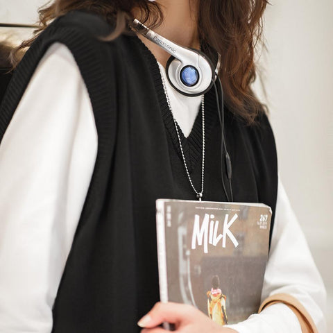 Chaleco de punto para mujer MADEN, informal, con cuello en V, vintage, negro, sin mangas, suéter con cordones, prendas de punto para mujer, prendas superiores de gran tamaño, ropa exterior