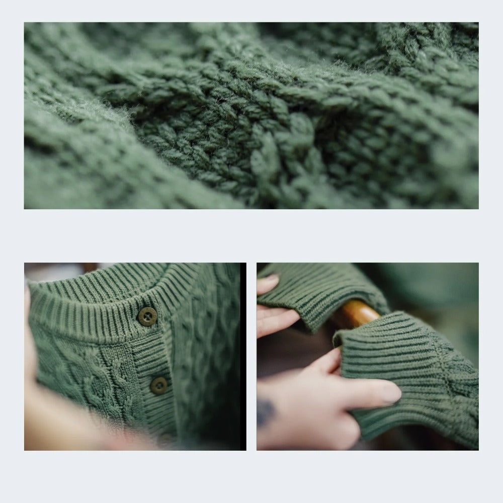 MADEN Zopfmuster Strickpullover aus Wollmischung mit Rundhalsausschnitt