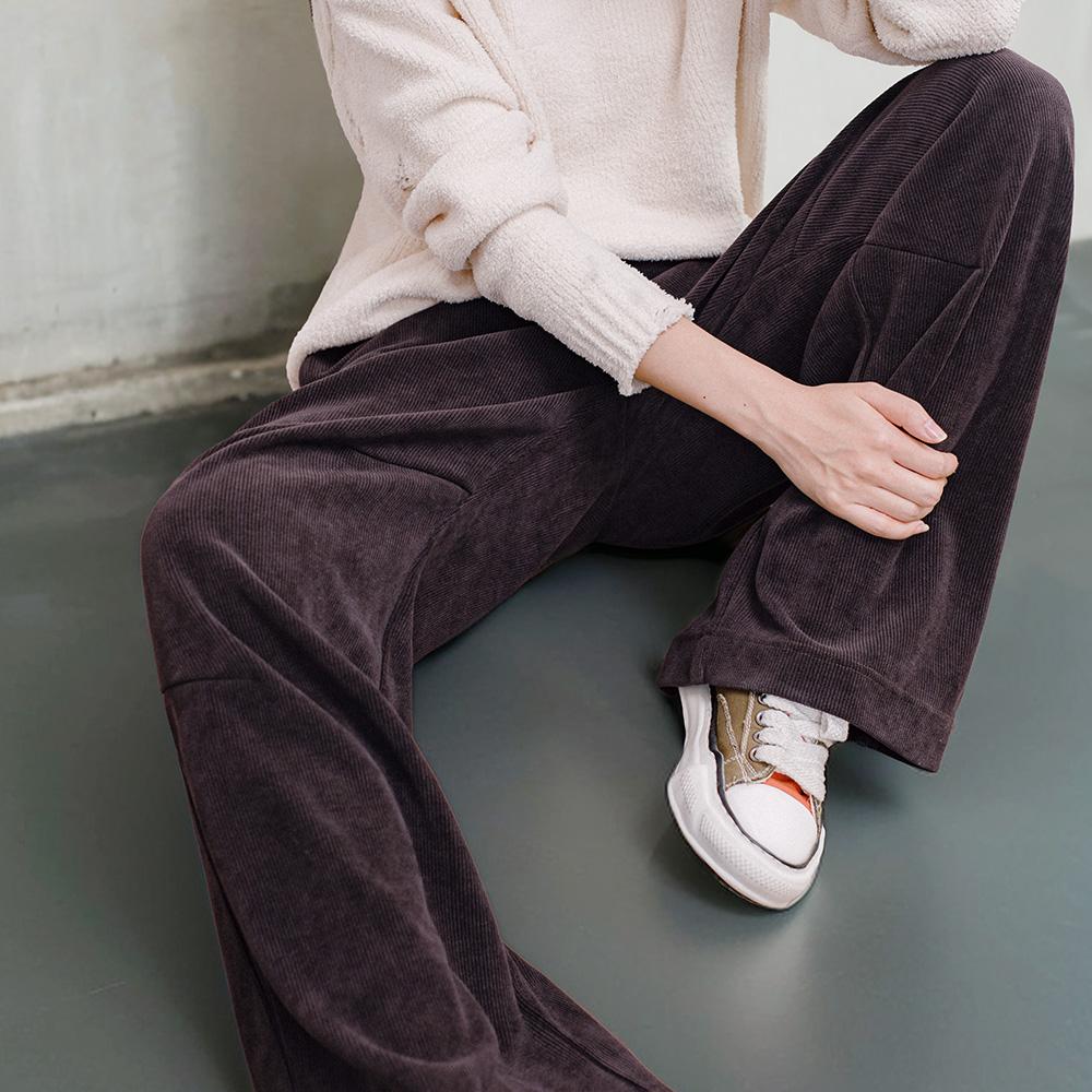 MADEN Damen Vintage Chenille Jogginghose, lockere Freizeithose, dunkelbraun, elastischer Bund mit Kordelzug, weites Bein, YH2402856 