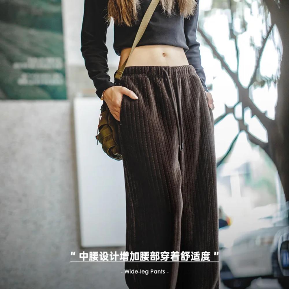 마덴 여성 가을 미국 빈티지 스트레이트 튜브 드롭 와이드 레그 바지 부드러운 찰기 바람 좁은 버전 슬림 캐주얼 바지