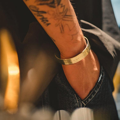 MADEN Retro BLISS Open Bracelet Polished Brass Wide Bracelet Lettered Wristband for Men's Accessories TW2201956