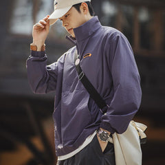 MADEN Retro Nylon-Sportjacke mit halbem Reißverschluss