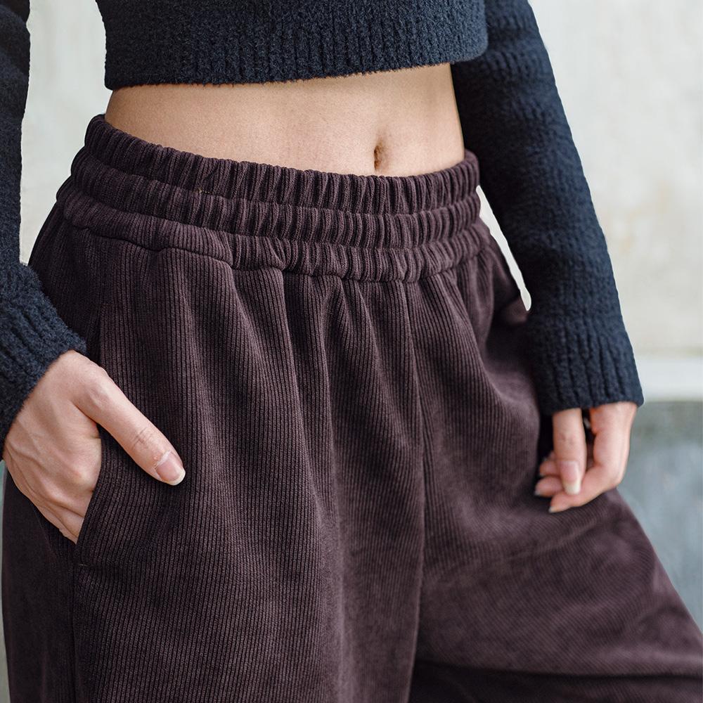 MADEN Damen Vintage Chenille Jogginghose, lockere Freizeithose, dunkelbraun, elastischer Bund mit Kordelzug, weites Bein, YH2402856 