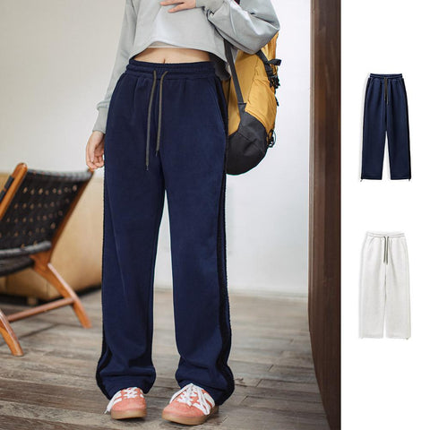 MADEN Women Casual Striped Sweatpants Loose-fit Fleece-Lined Joggers Fall Winter Tapered Warm Winter Pants Uncle Fu Brand