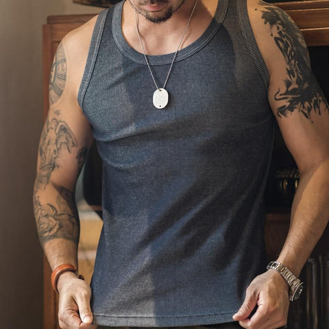 MADEN Men’s Heavyweight Ribbed Tank Top – Slim Fit Gym Vest