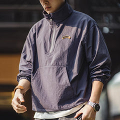 MADEN Retro Nylon-Sportjacke mit halbem Reißverschluss