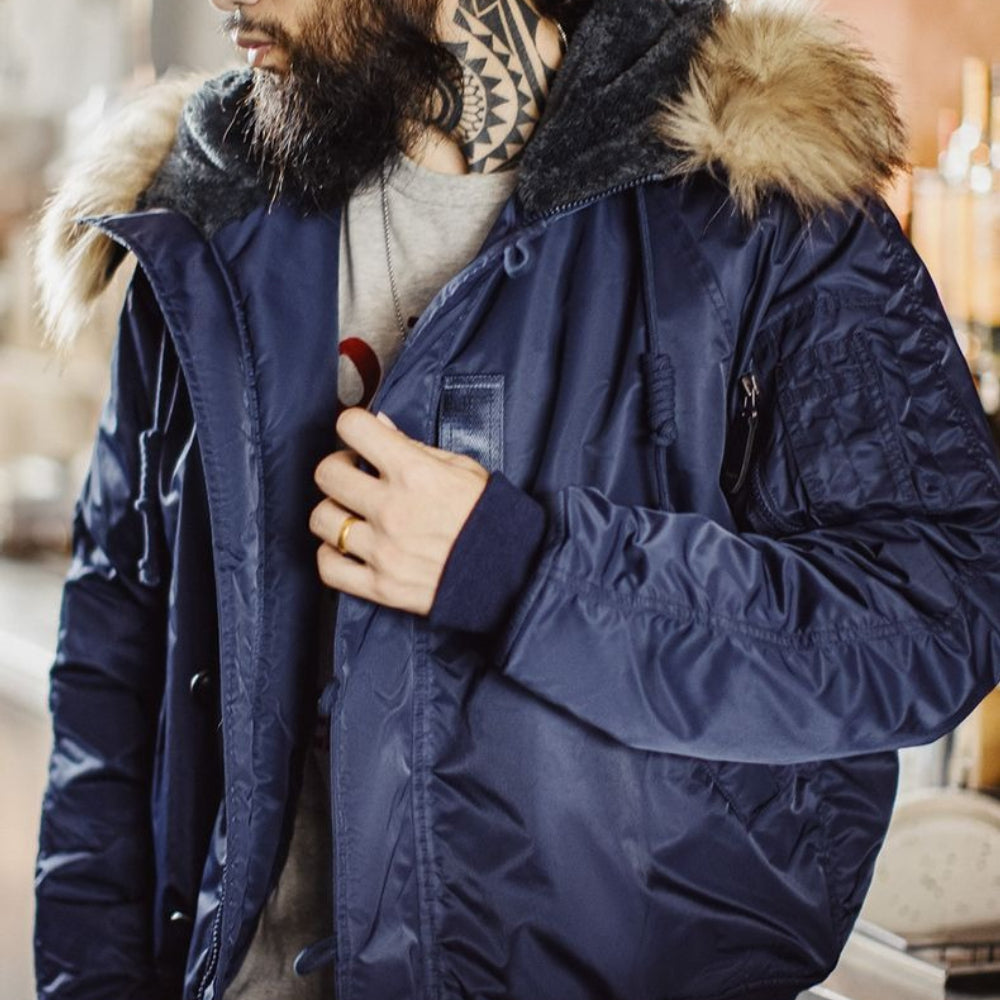 MADEN Herren Abnehmbarer Fellkragen Schwere Parka
