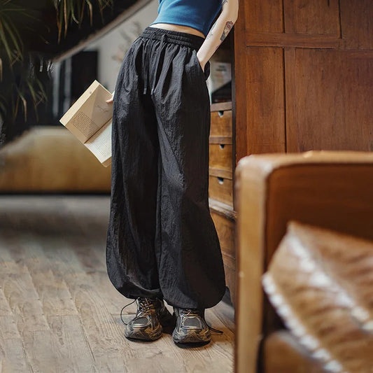 MADEN Damen Schnell trocknende Cargohose mit weitem Bein