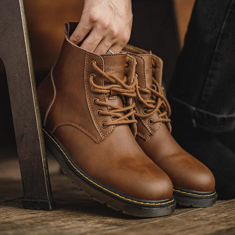 Maden Men's Retro Leather Boots Cool Motorcycle Boots American Style Casual Brown Boot Shoes for Men Crazy Horse Leather