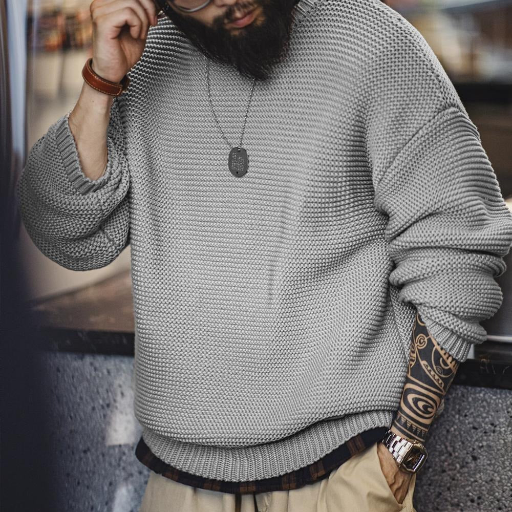 MADEN Men’s Heavyweight Chunky Knit Sweater – Loose Fit Round-Neck Pullover