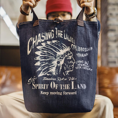 Sac cabas grande capacité en denim vintage MADEN, sac bandoulière en denim délavé, sac à main pour homme. 