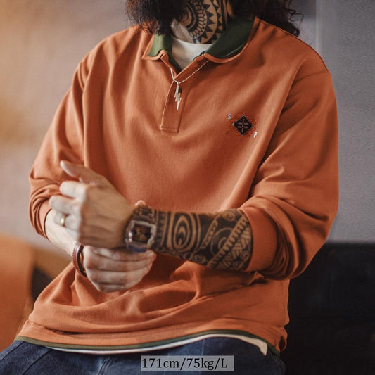MADEN Herren Navajo Bestickter Langarm Polo Pullover