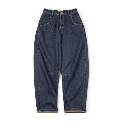 Maden 12.8OZ Washed Denim Jeans for Women 3D Cut Banana Pants Dark Blue Loose Casual Cargo Trousers Female Four Seasons Jeans