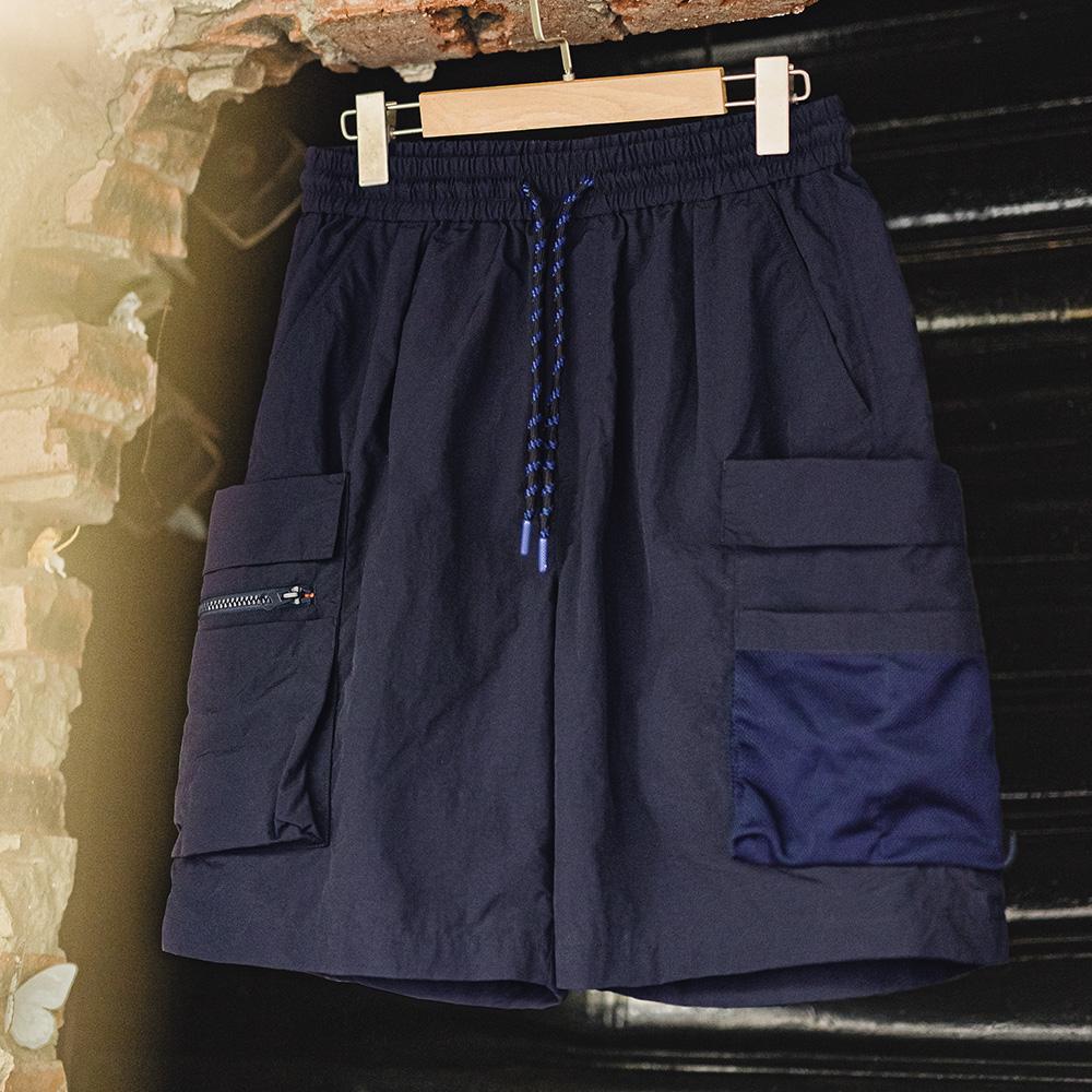 MADEN Techwear Cargo-Shorts für Herren, schnelltrocknend, Oversize, viele Taschen, Kordelzug, Outdoor-Funktion, Marineblau 