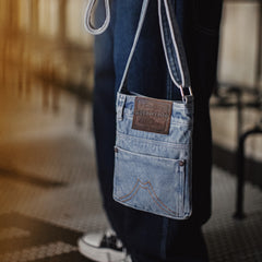 MADEN Gewaschene Denim Umhängetasche für Pendler