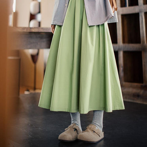 마덴 봄 주름 우산 치마 일본식 A라인 작업복 치마 부드럽고 가벼운 봄 도파민 치마 여성용