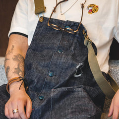 MADEN Herren Schwergewicht Baumwoll Cargo Denim Latzhose