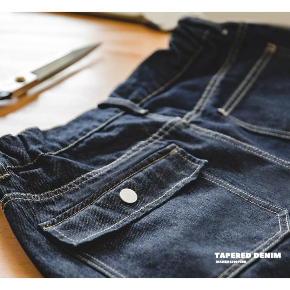 마덴 테이퍼드 청바지 – 루즈 핏 12.8oz 세탁된 데님 배기 캐주얼 바지 남성용