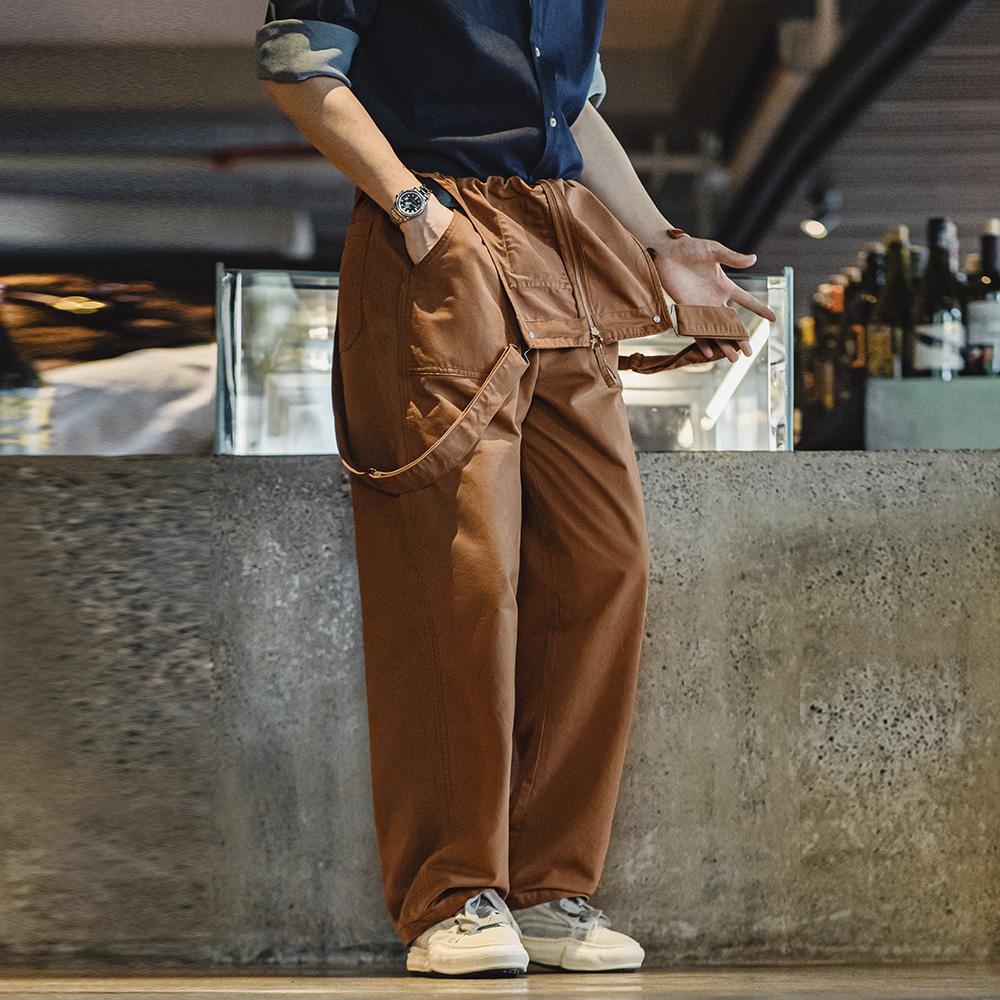 MADEN Men Vintage Style Navy Overalls Casual Straight Loose-fit Amekaji Bib Pants 295gsm Cotton 100% Original Design