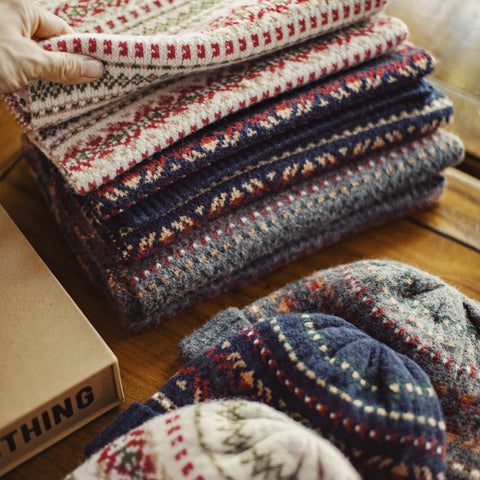 MADEN Fair Isle Knit Scarf & Beanie Set