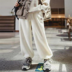 MADEN Damen Herbst/Winter Freizeithose mit Plüschfutter und Fleece-Einlage, Strickhose mit geradem Bein 