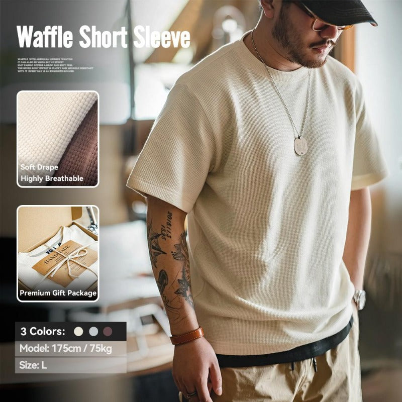 MADEN Men's Heavyweight Waffle Knit Crewneck T-Shirt