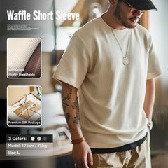 MADEN Men's Heavyweight Waffle Knit Crewneck T-Shirt