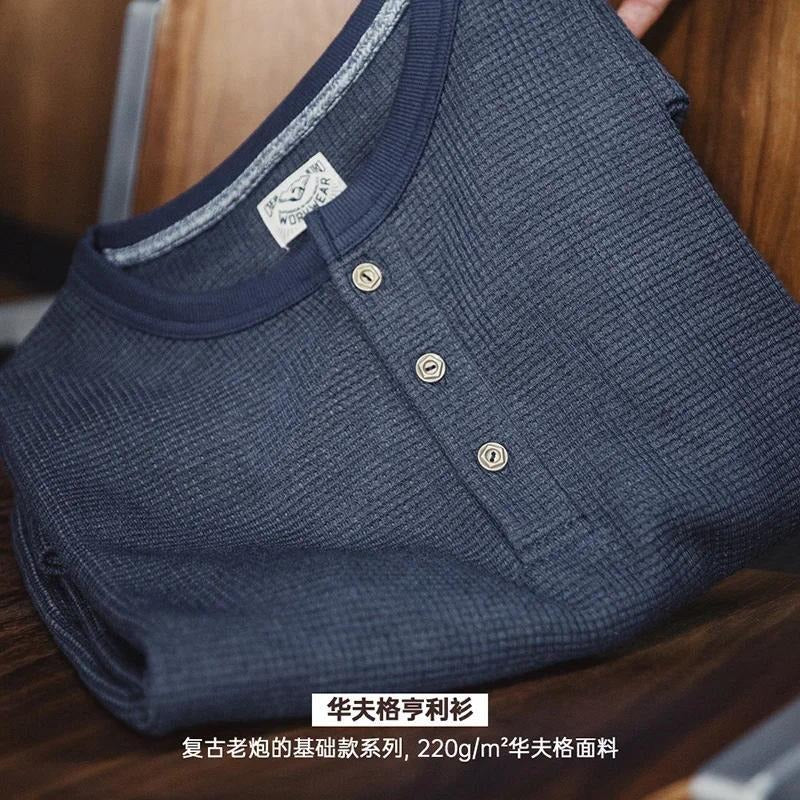 MADEN Slim Fit Waffelstrick Henley Langarmshirt