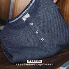 MADEN Slim Fit Waffelstrick Henley Langarmshirt