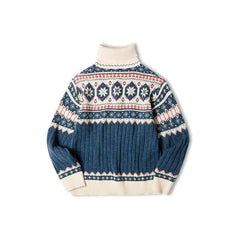 MADEN Herren Schwergewicht Baumwoll Rollkragen Schneeflocken Pullover