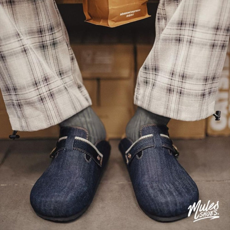 MADEN Denim Mule Sandals – Retro Cork Slip-On Outdoor Shoes