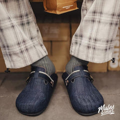 MADEN Denim Kork Slip-On Retro Mule Sandalen
