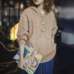 MADEN Grob gestrickter Duffle-Kapuzenpullover mit Knöpfen