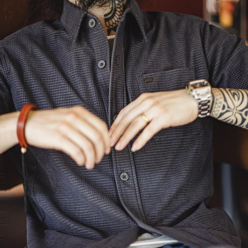 MADEN Herren Retro Corngrain Kariertes Button-Down Hemd