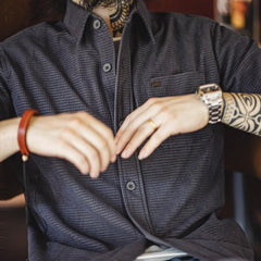 MADEN Herren Retro Corngrain Kariertes Button-Down Hemd