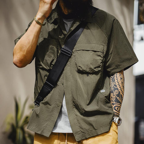 MADEN Outdoor-Hemd mit Taschen für Herren, schnelltrocknend, leicht, strukturiert, im Bergstil, Kurzarm, ideal zum Wandern und Campen, Sommer 2025 