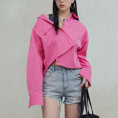 MADEN Damen Vintage Rosa Oversize Hemd