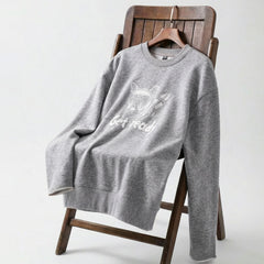MADEN Grauer schwerer bedruckter Pullover