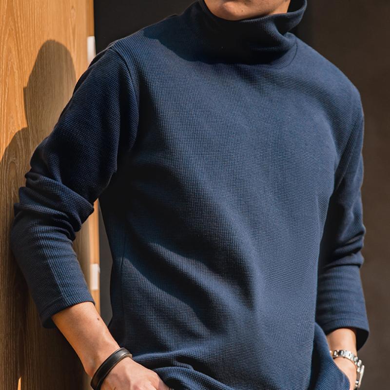 MADEN Herren Schwergewicht Gerippter Rollkragen Slim-Fit Pullover