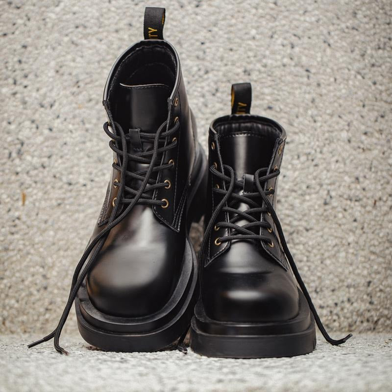 MADEN Vintage Britischer Stil Mid-Top Schnürstiefel