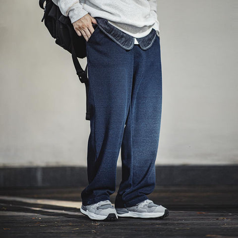 Pantalones de chándal para hombre MADEN con textura de gofre vintage, de corte recto, sueltos y de un solo color, cintura elástica con cordón, pantalones informales