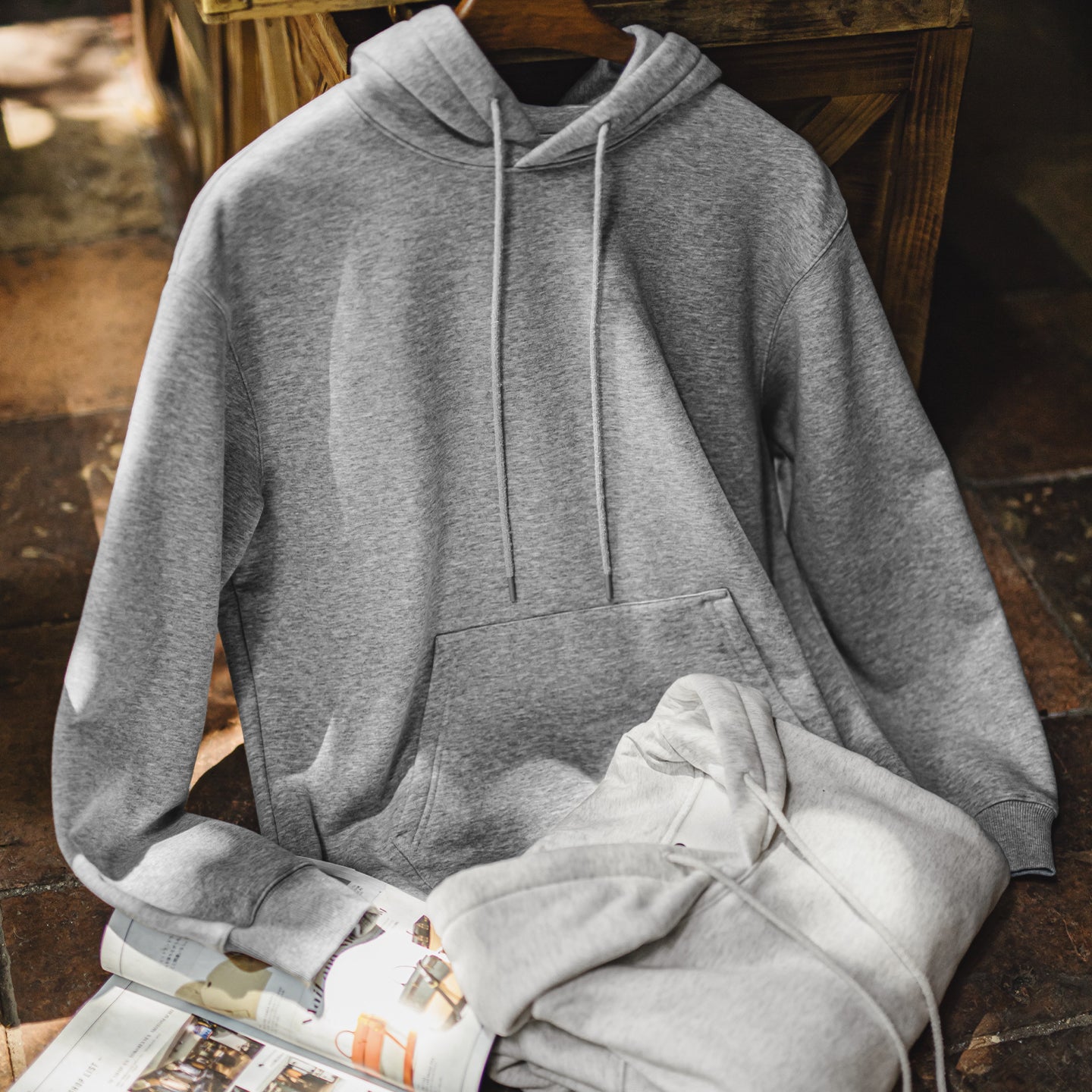 MADEN Herren Grauer Hoodie – Fleecegefüttert